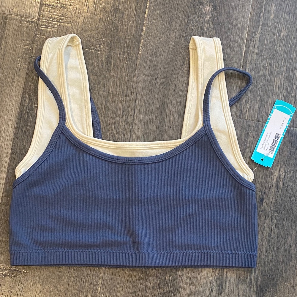 Spiritual Gangster Blue and Cream Longline Sports Bra